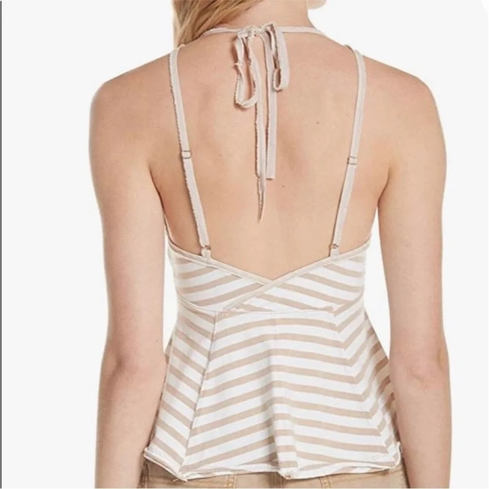 Free People Mylo Striped Faux Button Halter Top